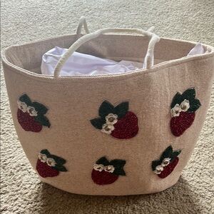 Strawberry Beaded Cream Tote Bag made in India - NEW WITH TAGS